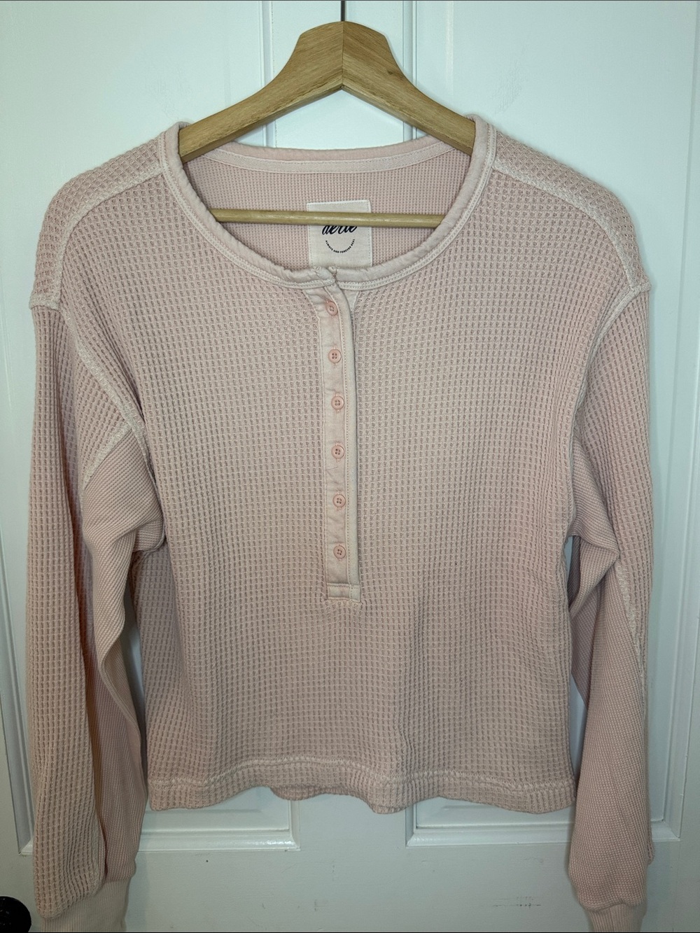 aerie Light Pink Waffle Henley Long Sleeve Top